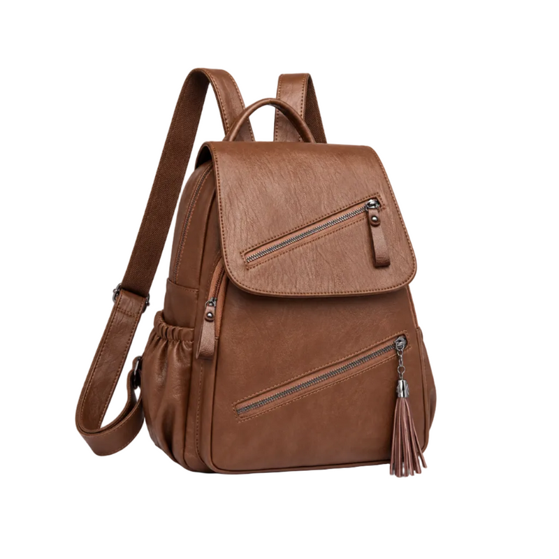 Brown Textured Backpack With Tassel Detail-1