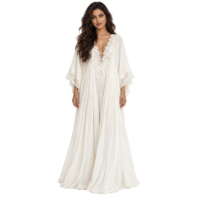 White Lace Flowing Women’s Kaftan Dress-1