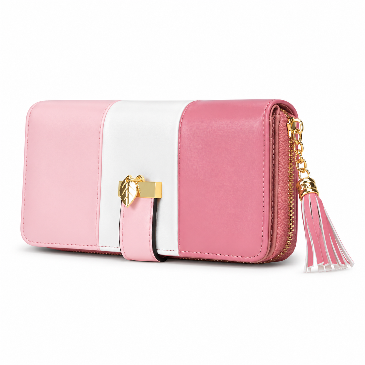 Pink White Color Block Tassel Wallet-2
