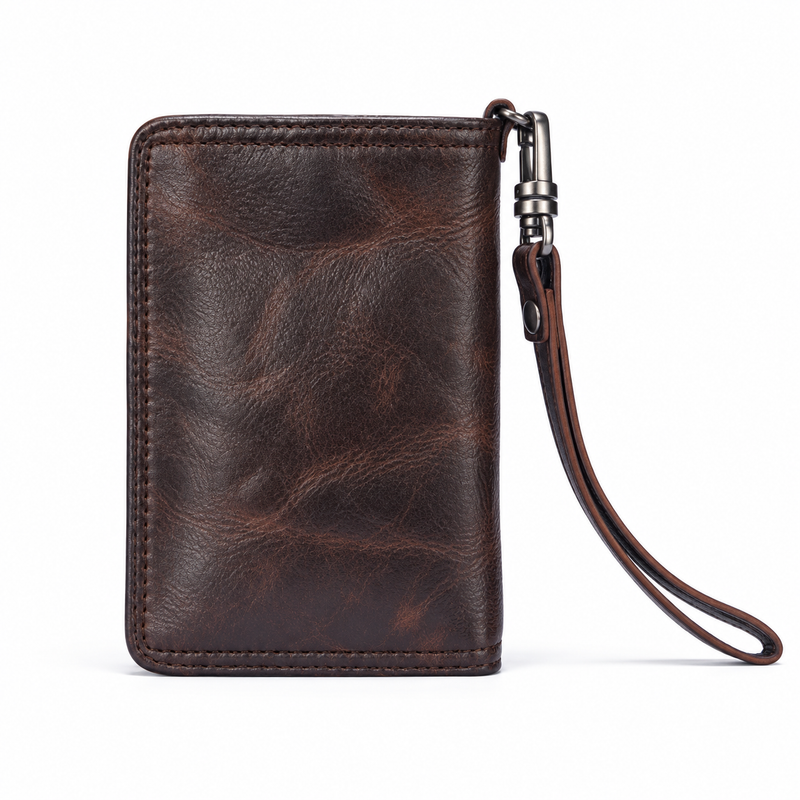 Vintage Dark Brown Leather Wristlet Wallet-3