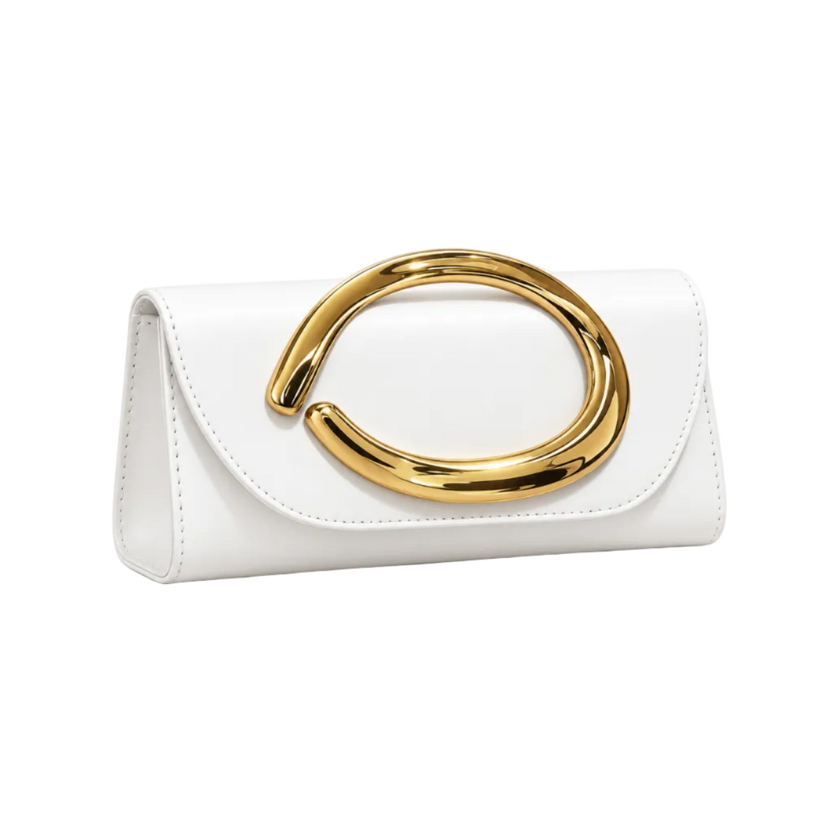 White Sculptural Gold Handle Evening Clutch-1