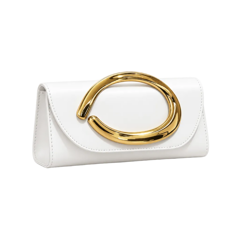 White Sculptural Gold Handle Evening Clutch-1