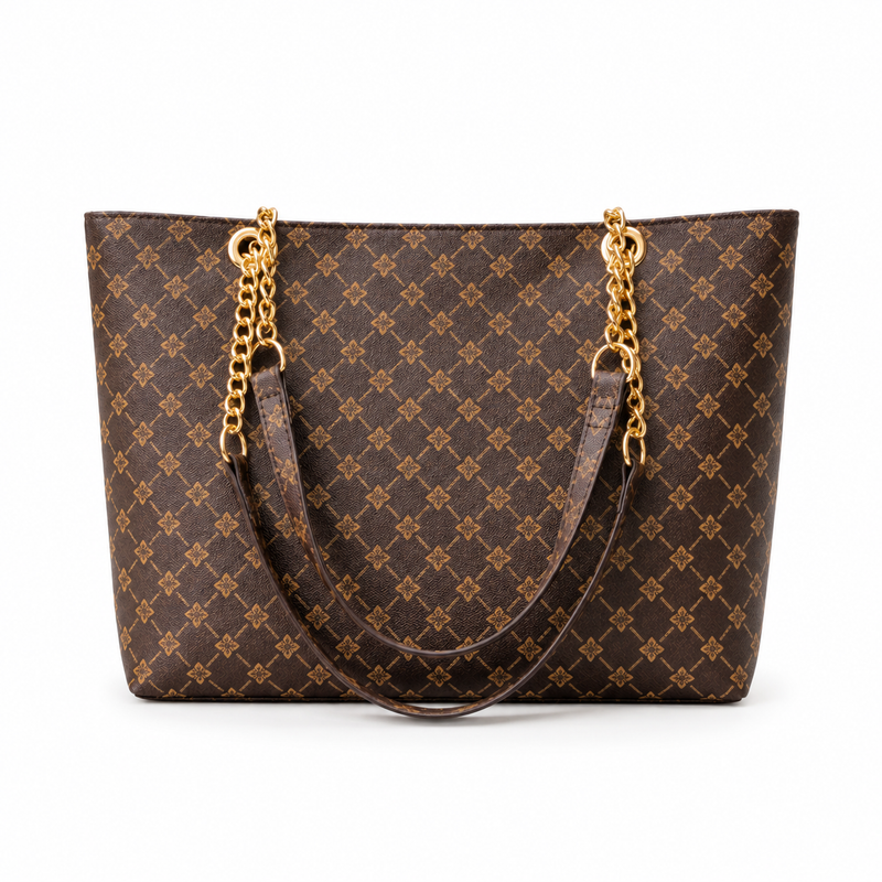 Elegant Monogram Chain Shoulder Tote Bag-3