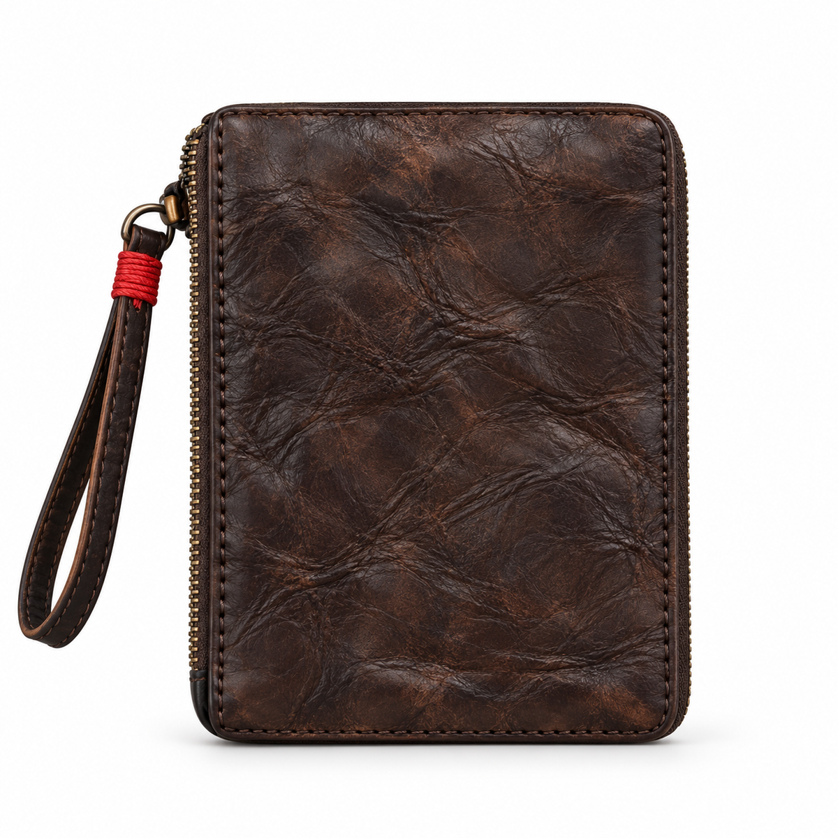 Vintage Coffee Textured Zip Around Wristlet-4