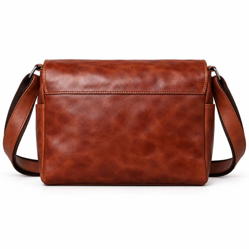 Classic Coffee Leather Messenger Shoulder Bag-3
