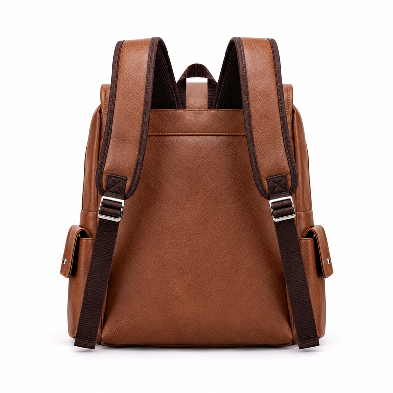 Vintage Brown Backpack With Buckle Details-2