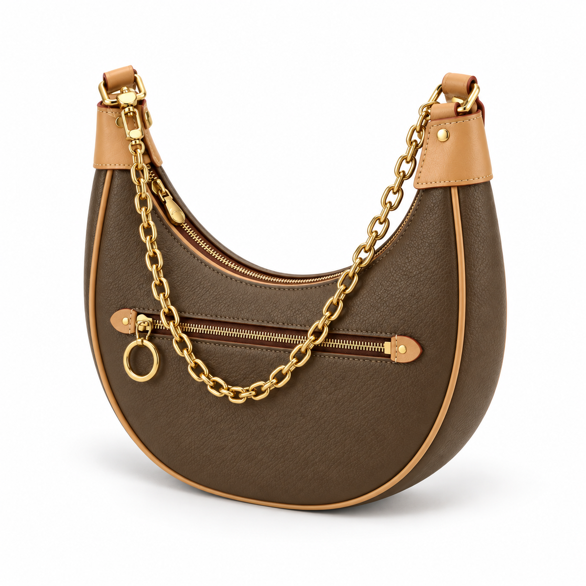 Taupe Crescent Chain Shoulder Bag Purse-3