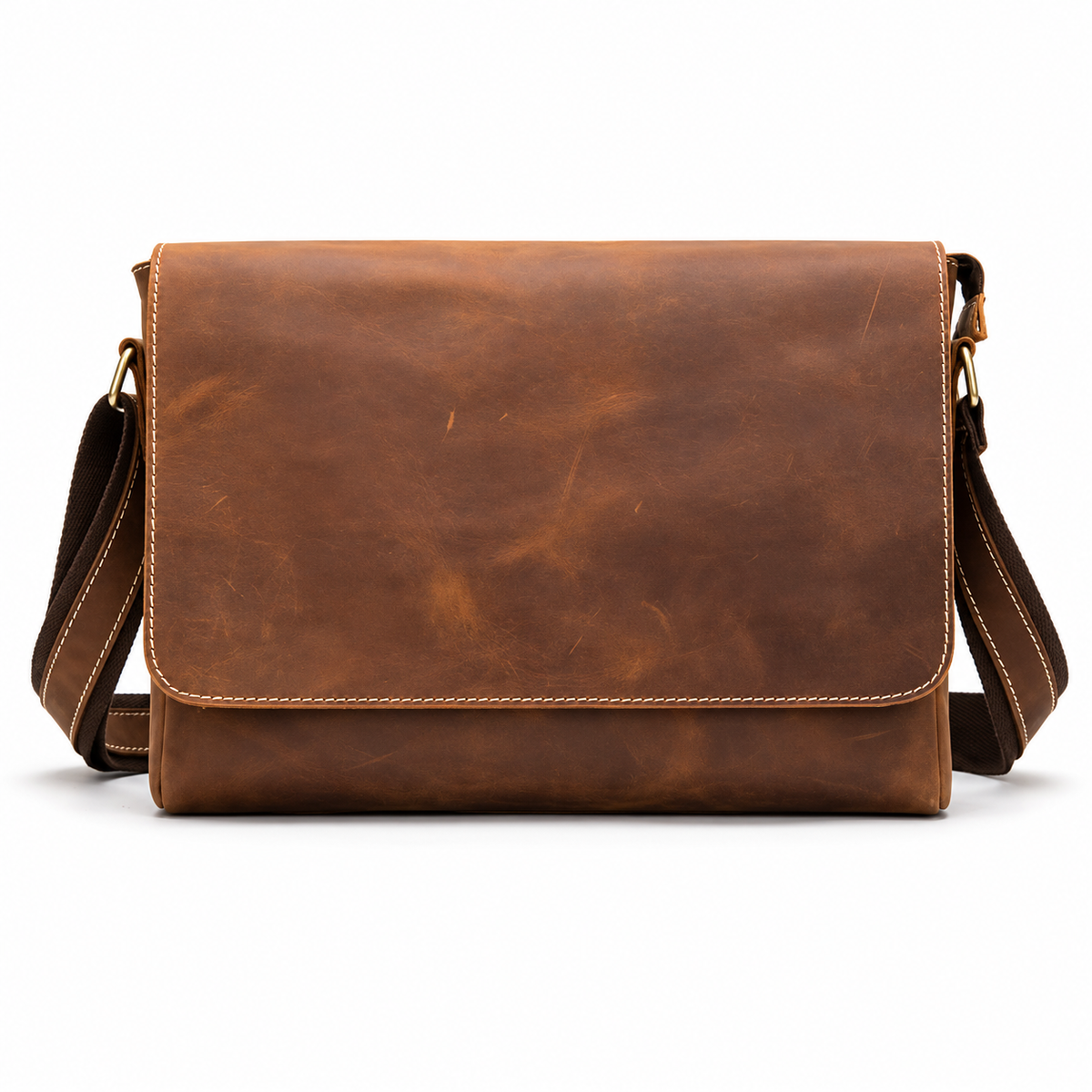 Vintage Brown Leather Laptop Messenger Bag-4