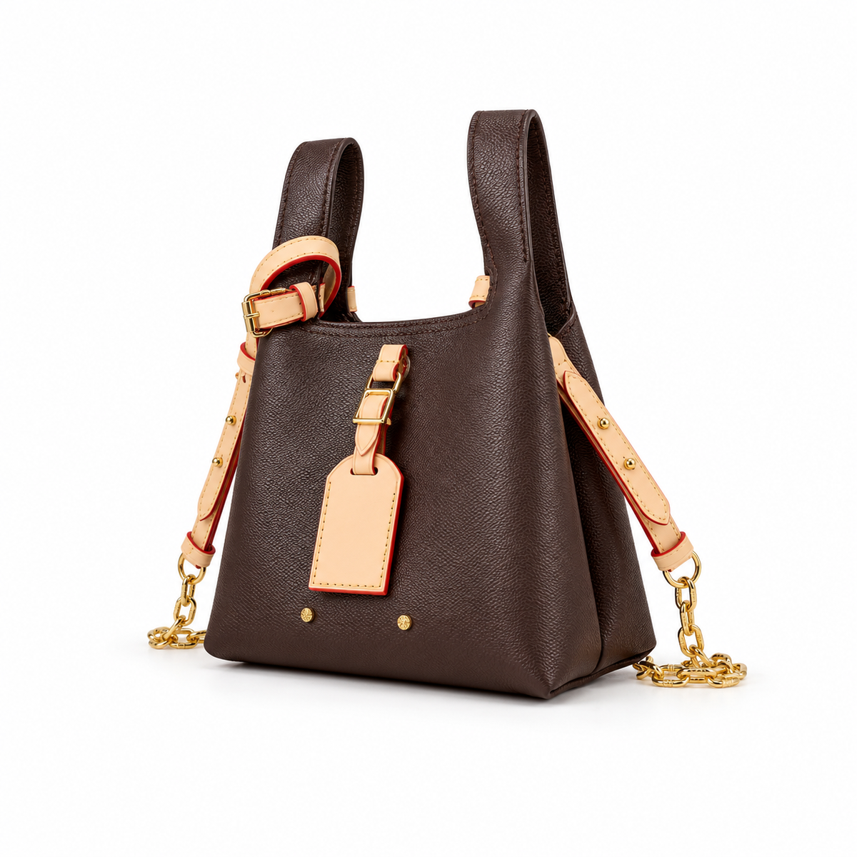 Brown Tote Crossbody Bag With Contrast Strap-3