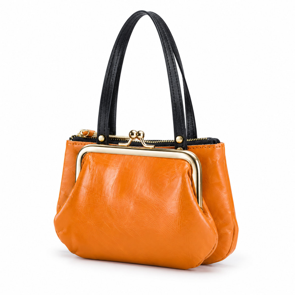 Orange Kiss Lock Double Handle Clutch-4