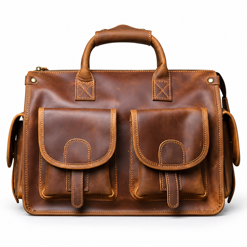 Vintage Brown Multi Pocket Briefcase Bag-4
