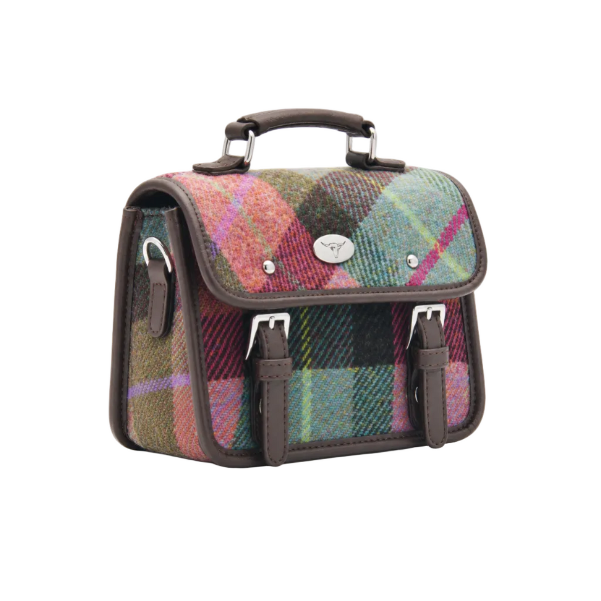 Multicolor Plaid Leather And Canvas Satchel-1