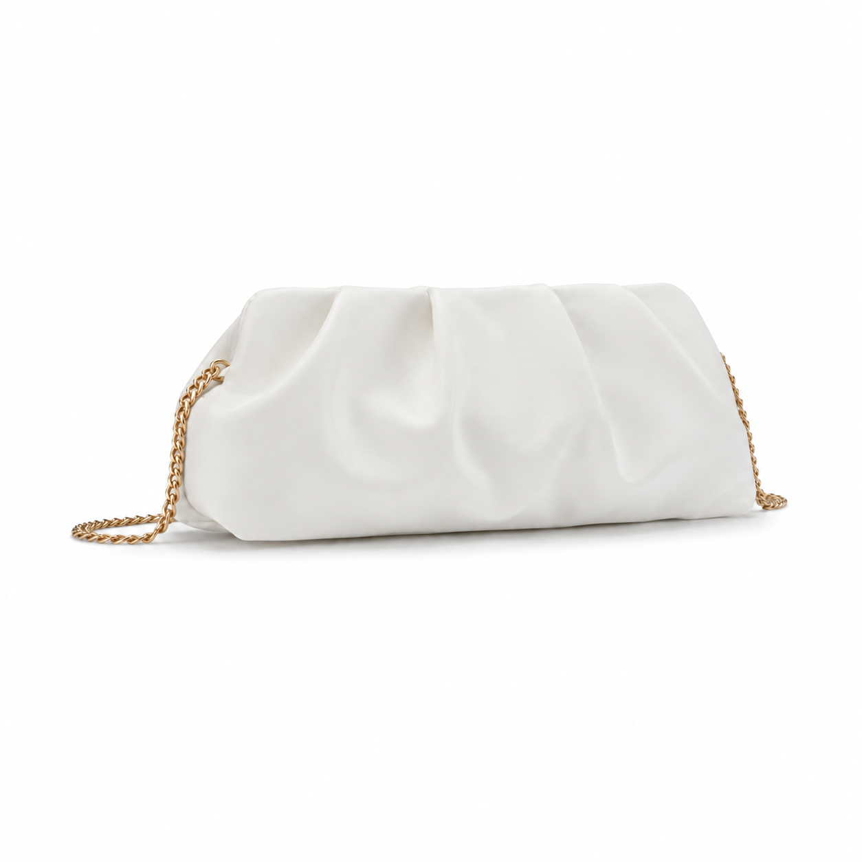 Elegant White Ruched Clutch Bag-3
