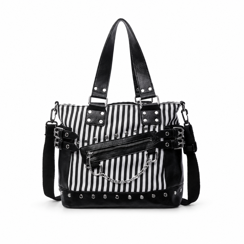 Striped Studded Punk Tote Shoulder Bag-2