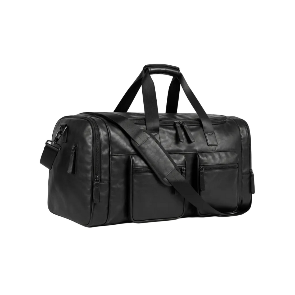 Classic Black Leather Travel Duffel Bag-1