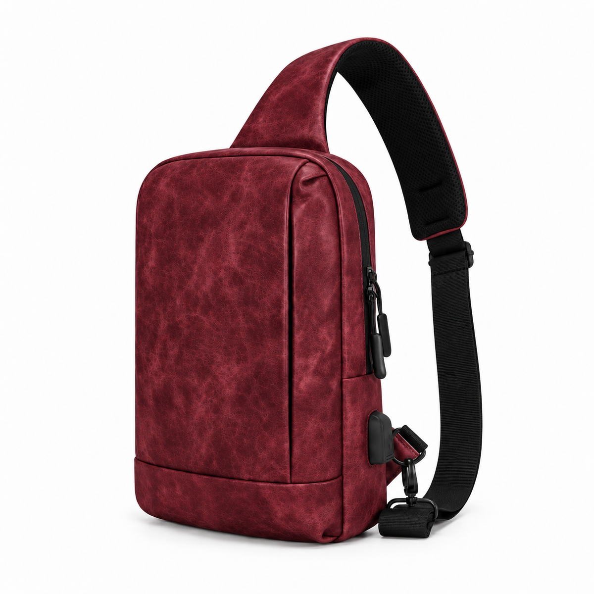 Maroon Textured Sling Bag With Padding-3