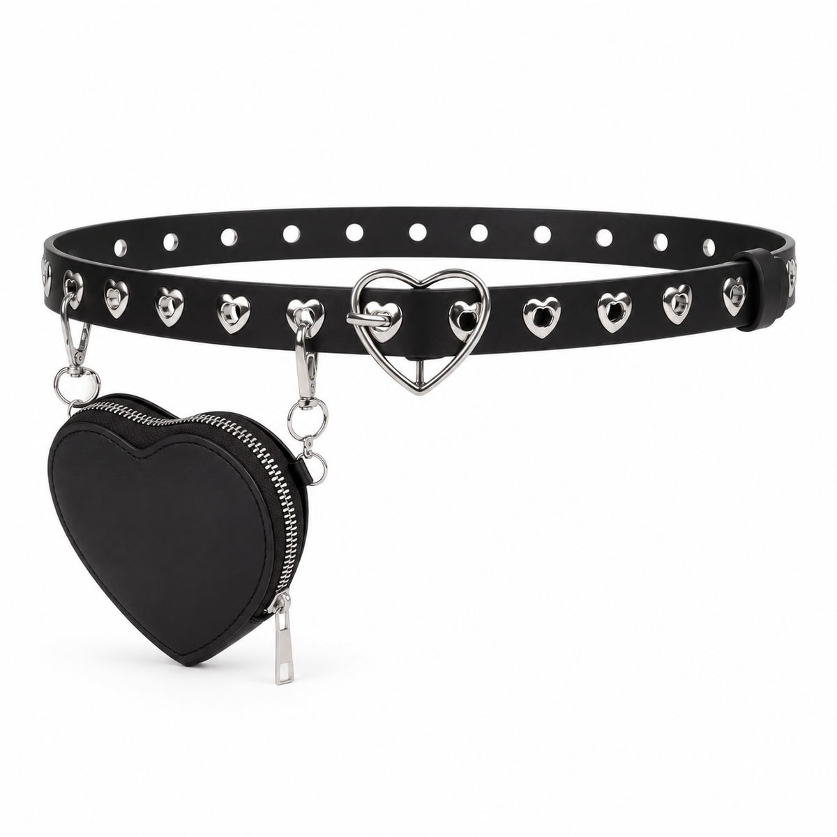 Black Heart Pouch Belt With Buckle
