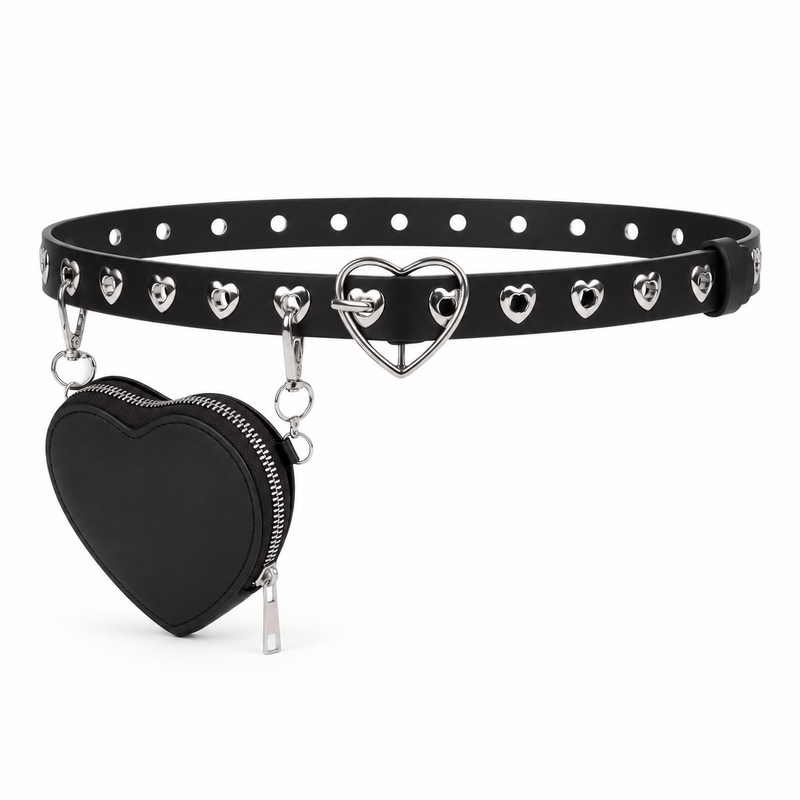 Black Heart Pouch Belt With Buckle-2