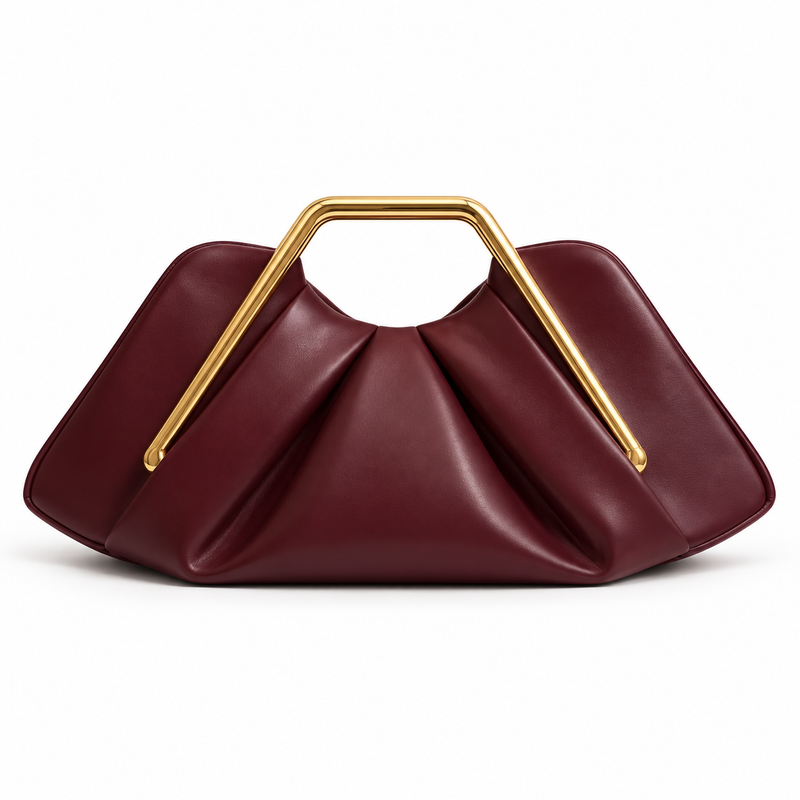 Coffee Leather Evening Clutch Golden Handle-2