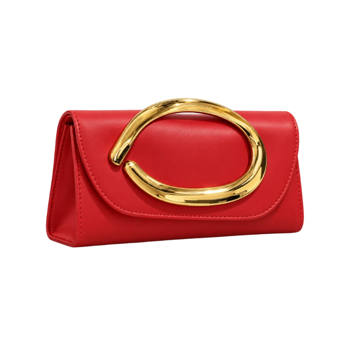 Elegant Red Clutch With Golden Handle-1