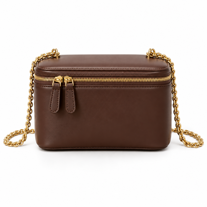 Chocolate Vegan Leather Chain Vanity Bag-4