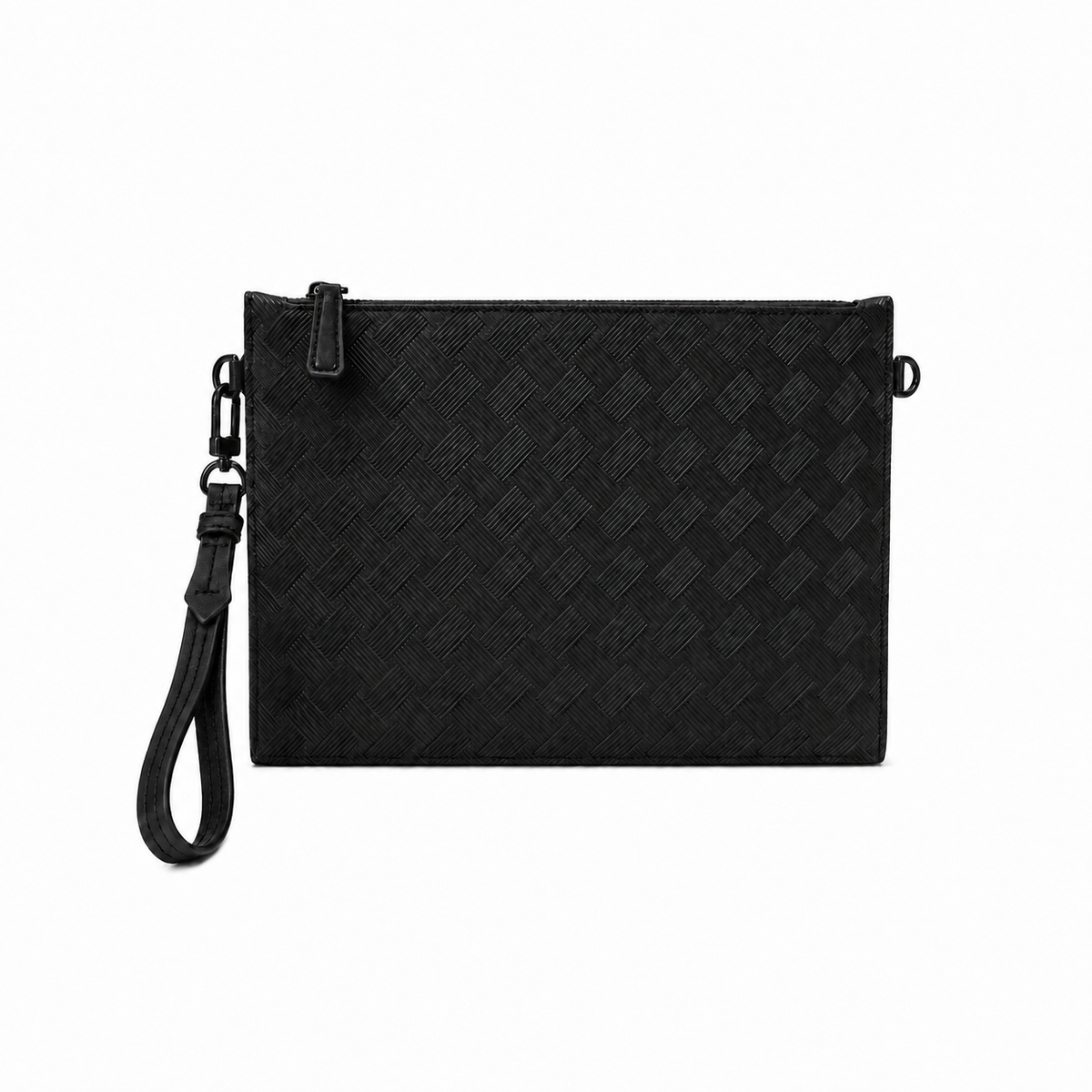 Black Woven-Texture Wristlet Clutch Bag