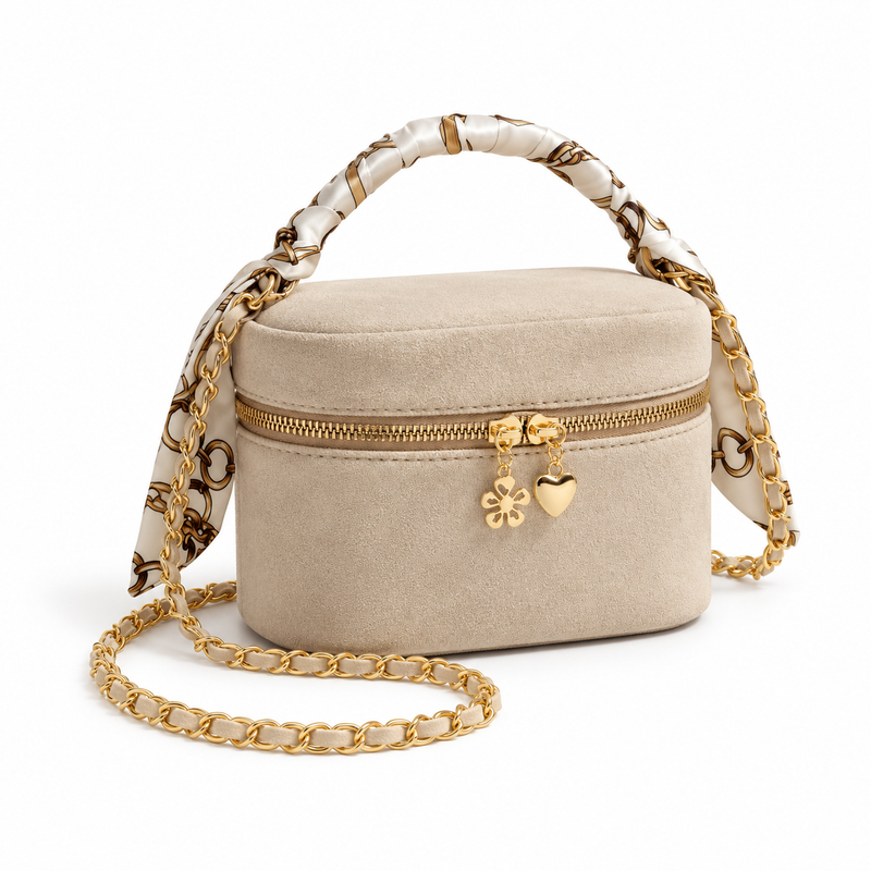 Beige Scarf Handle Crossbody Vanity Bag-1