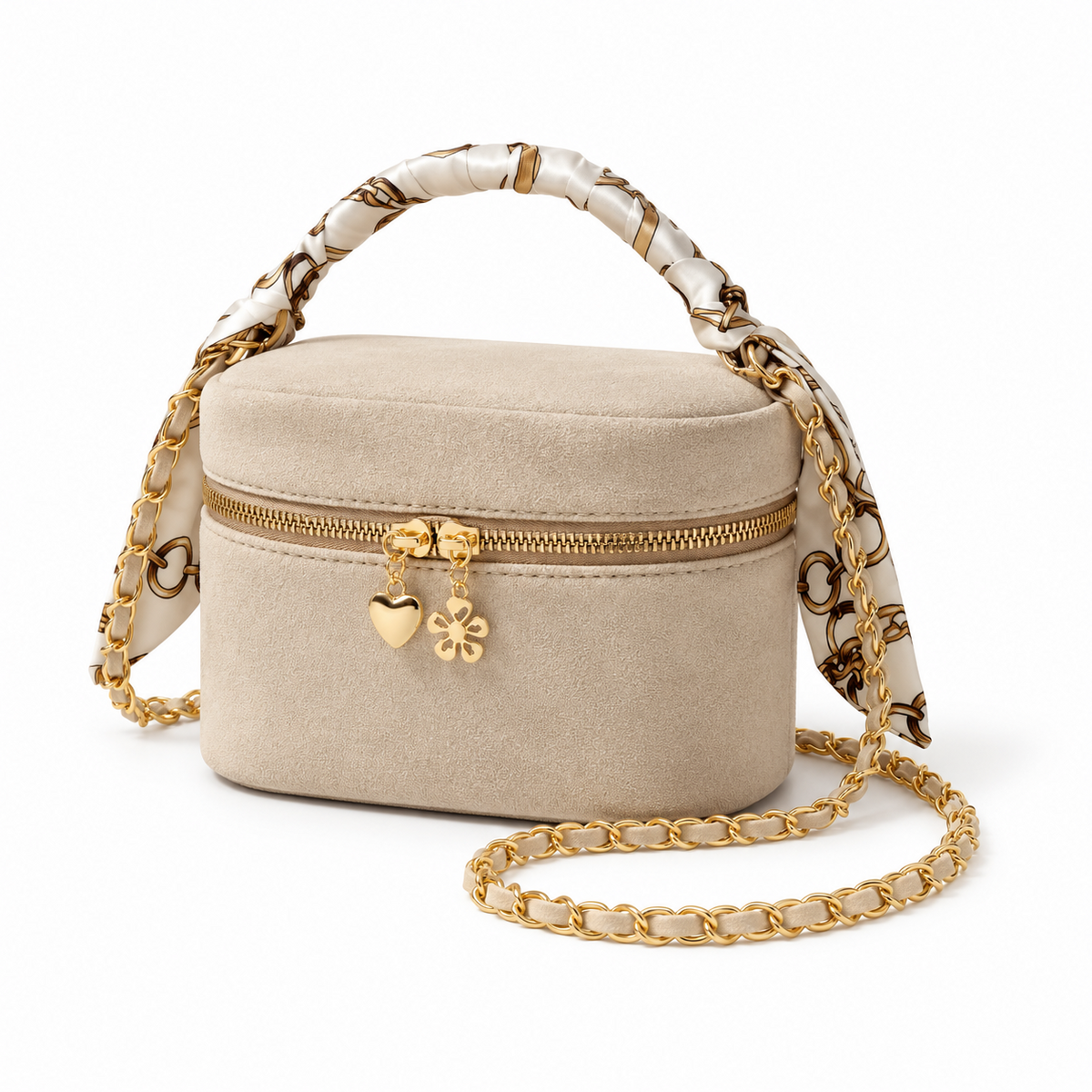 Beige Scarf Handle Crossbody Vanity Bag-3