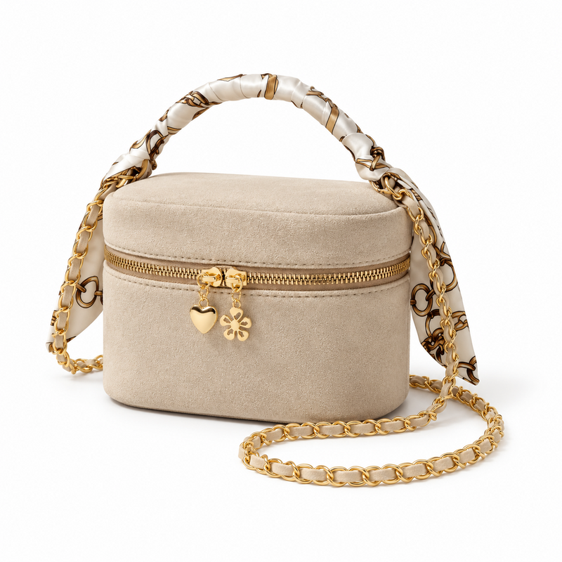 Beige Scarf Handle Crossbody Vanity Bag-3