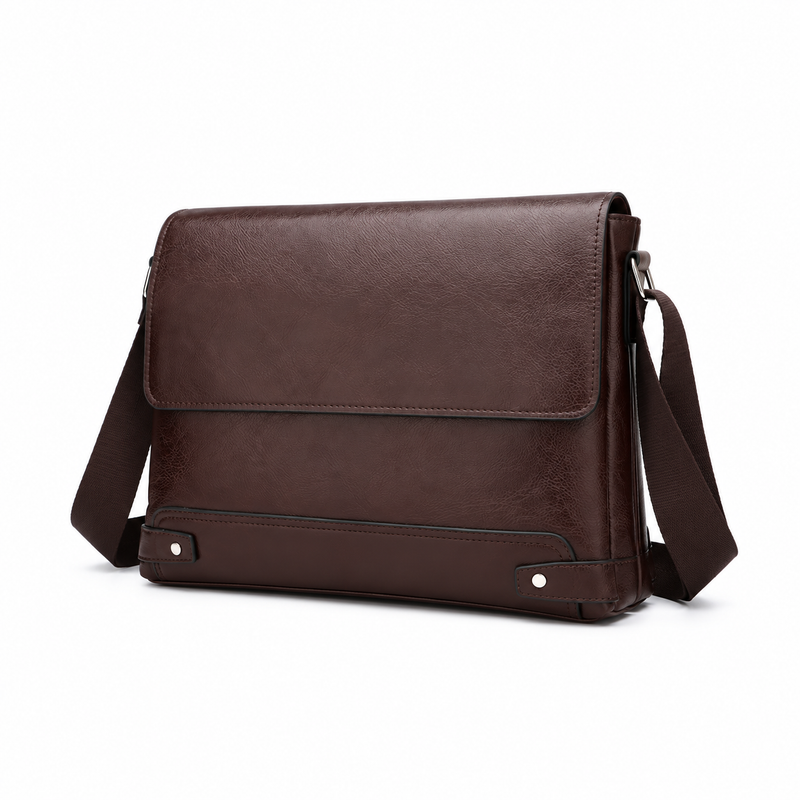 Dark Brown Leather Style Messenger Bag-4