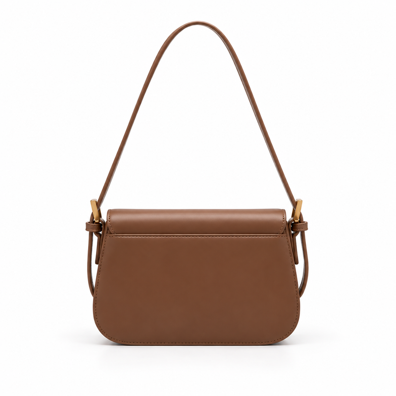 Brown Structured Leather Shoulder Bag Purse-2