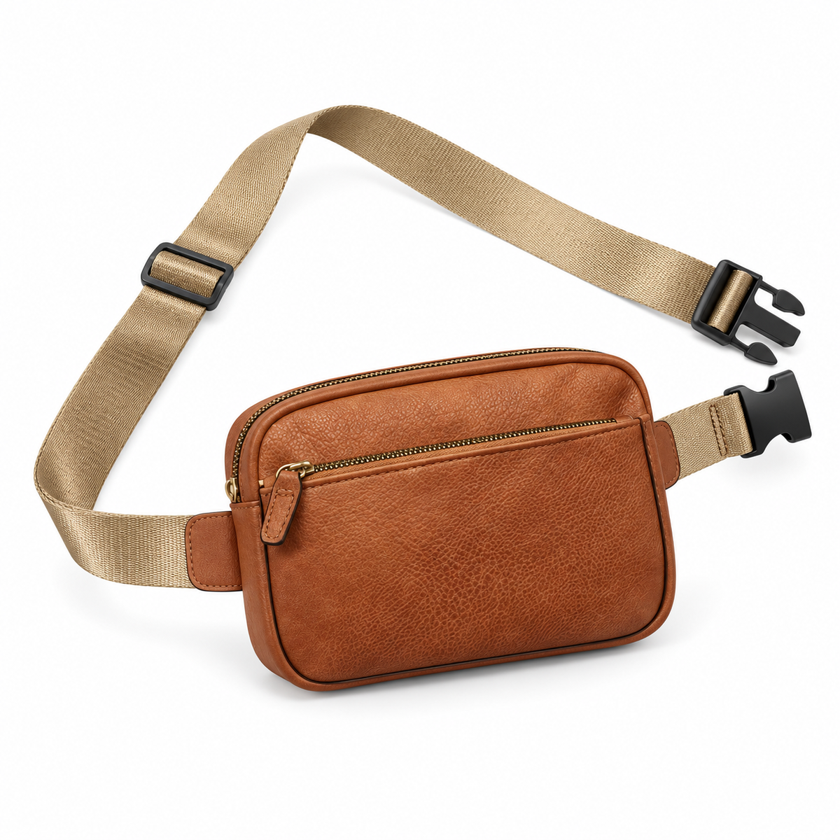 Brown Textured Waist Bag Adjustable Strap-3