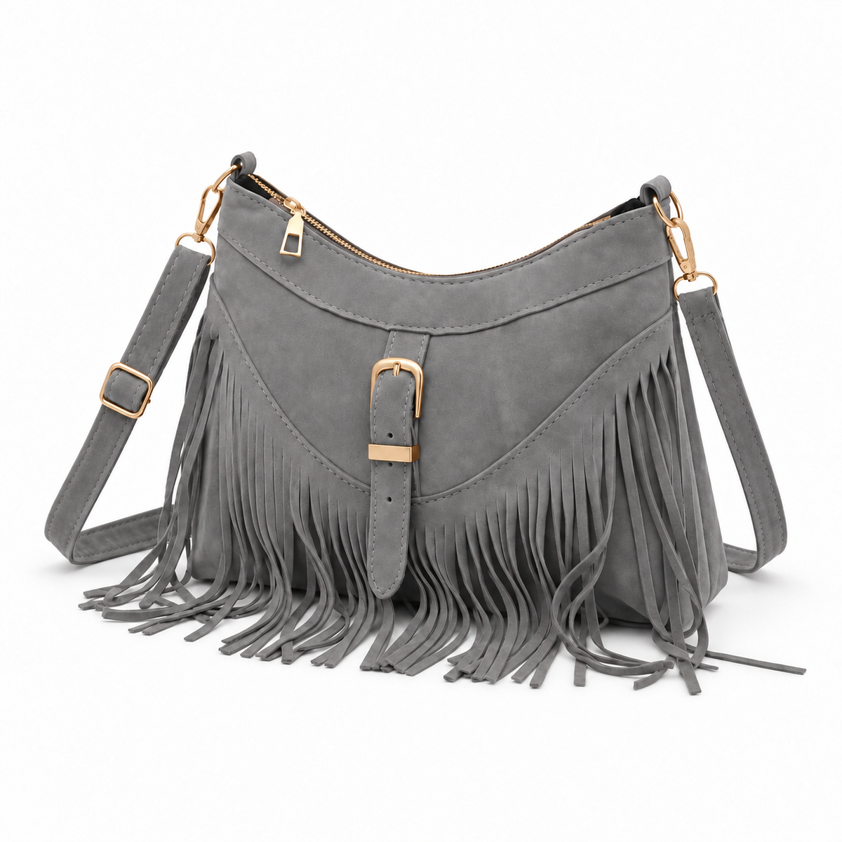 Vintage Grey Bohemian Fringe Shoulder Bag-4