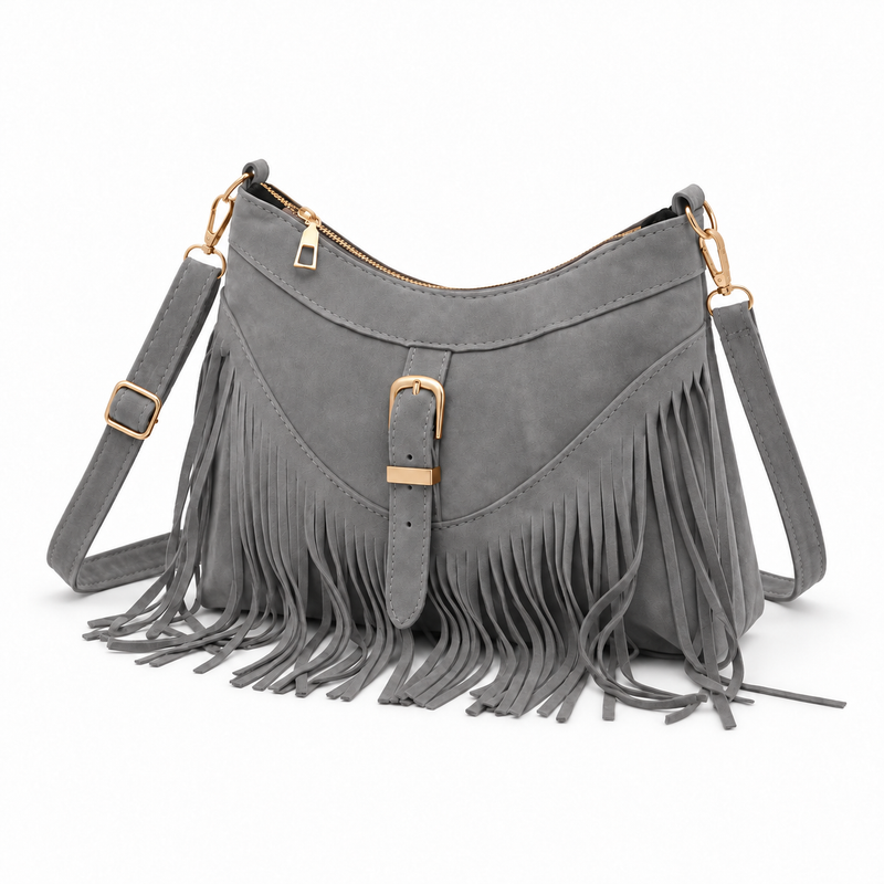 Vintage Grey Bohemian Fringe Shoulder Bag-4