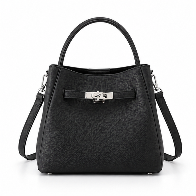 Elegant Black Structured Leather Handbag Purse-4