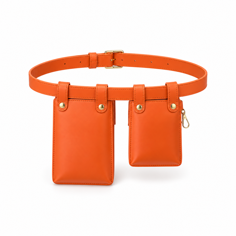 Orange Adjustable Belt With Dual Pouches-2