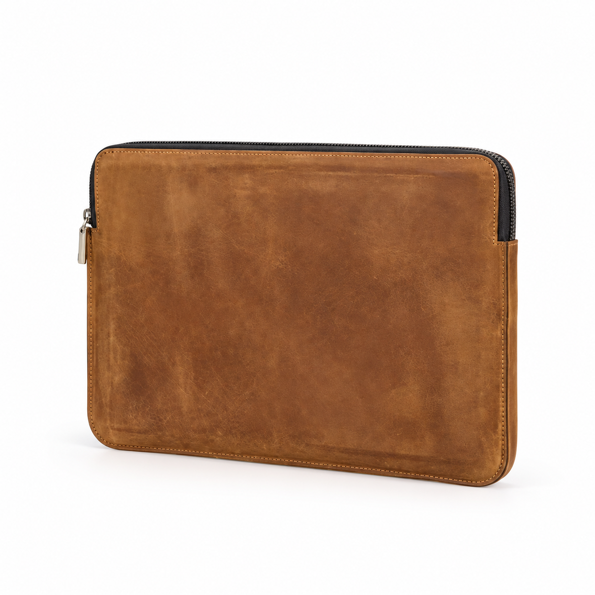 Vintage Brown Leather Zippered Laptop Bag-3