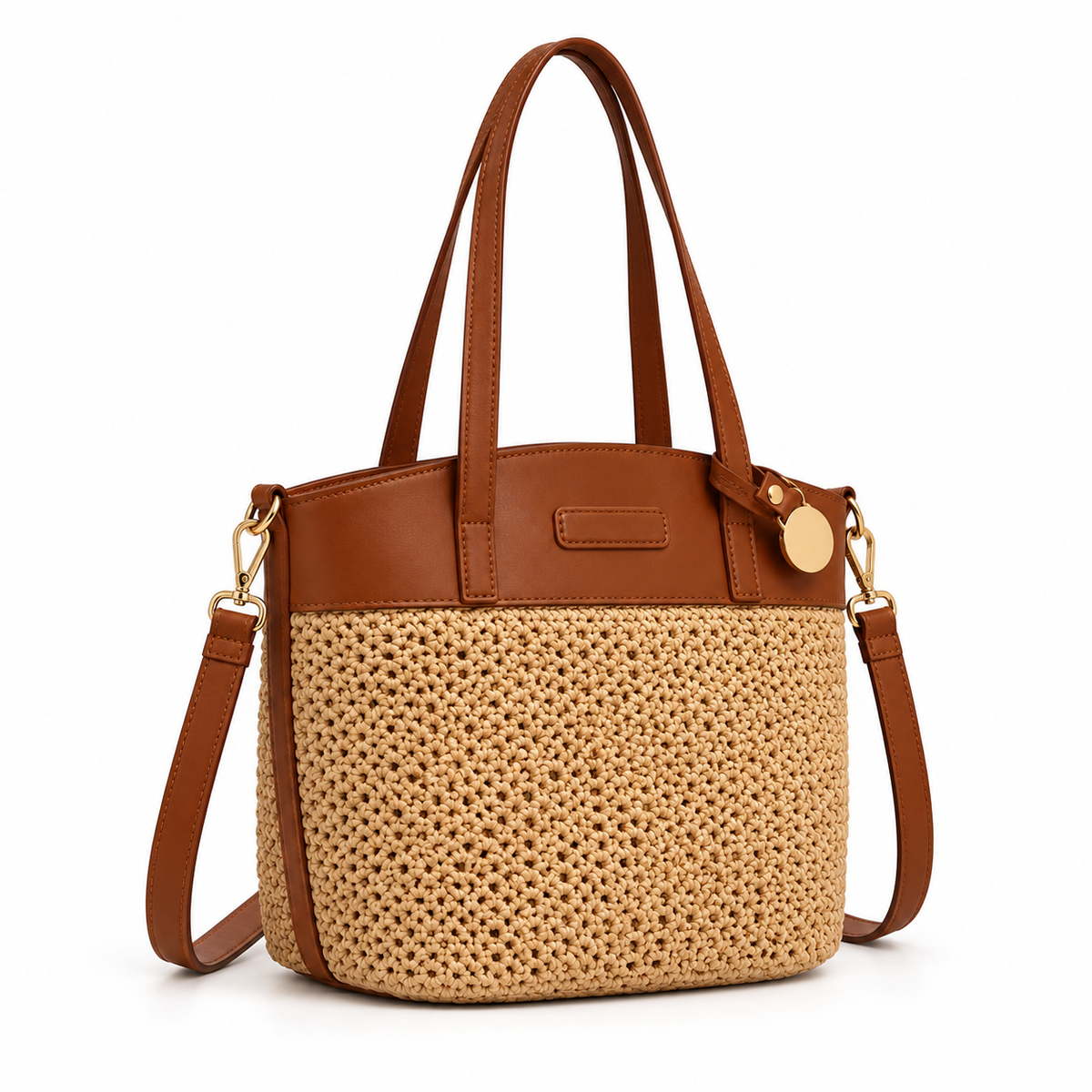 Elegant Woven Tote With Brown Trim