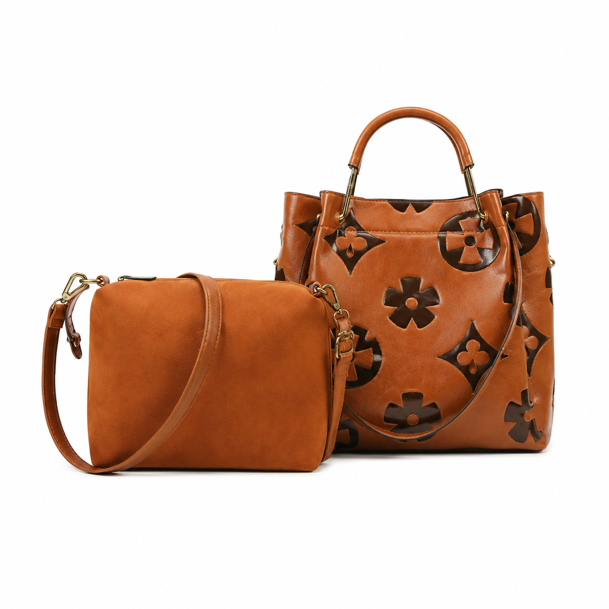 Floral Cutout 2-Piece Tote & Crossbody Handbag Set-3
