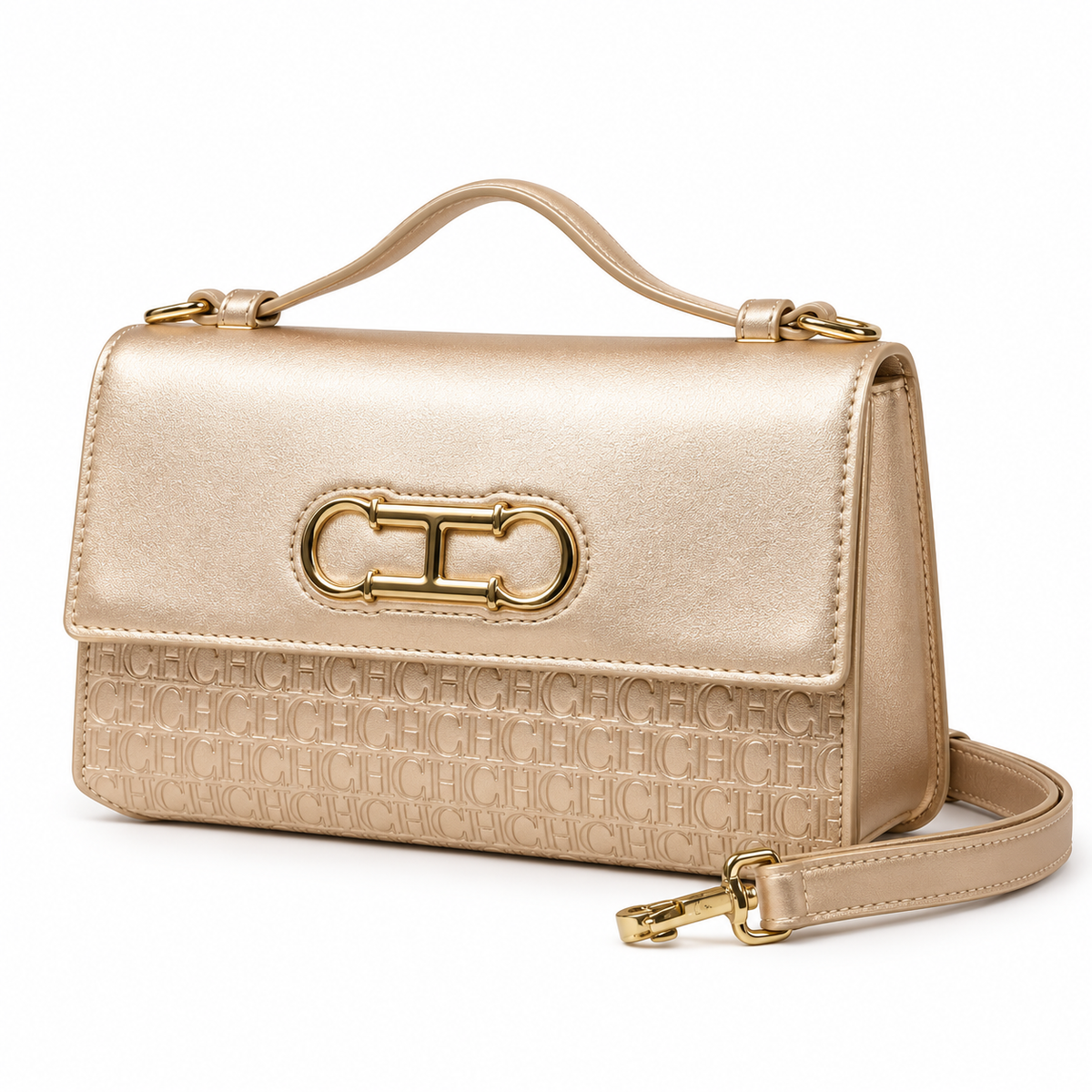 Champagne Gold Embossed Evening Leather Clutch-3