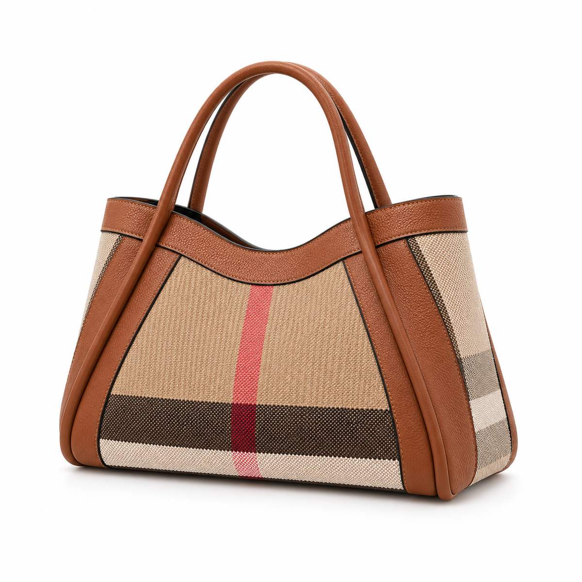 Classic Plaid Leather Canvas Tote Bag-11
