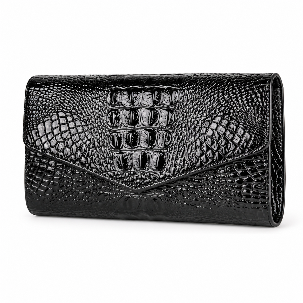 Black Crocodile Embossed Envelope Evening Clutch-3