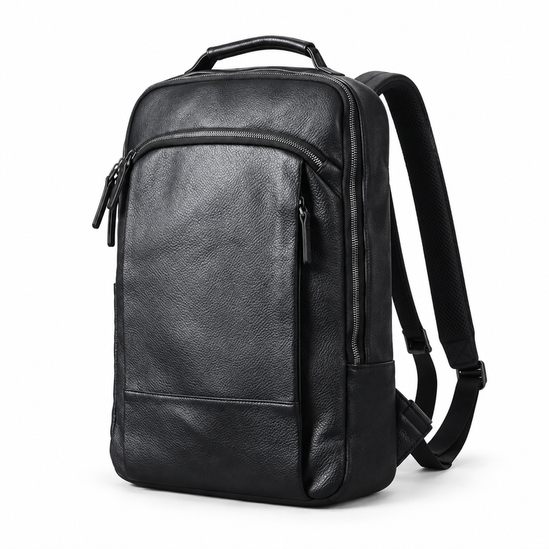 Black Textured Backpack With Zippered Pockets-3