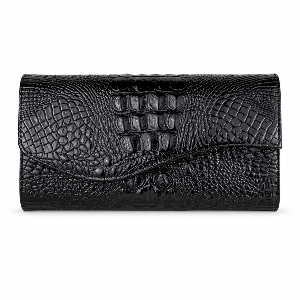 Black Crocodile Embossed Envelope Evening Clutch-4