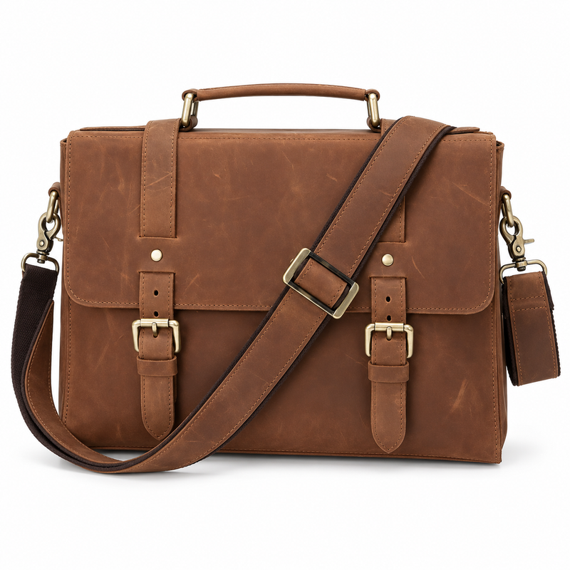 Vintage Brown Leather Messenger Shoulder Bag-4