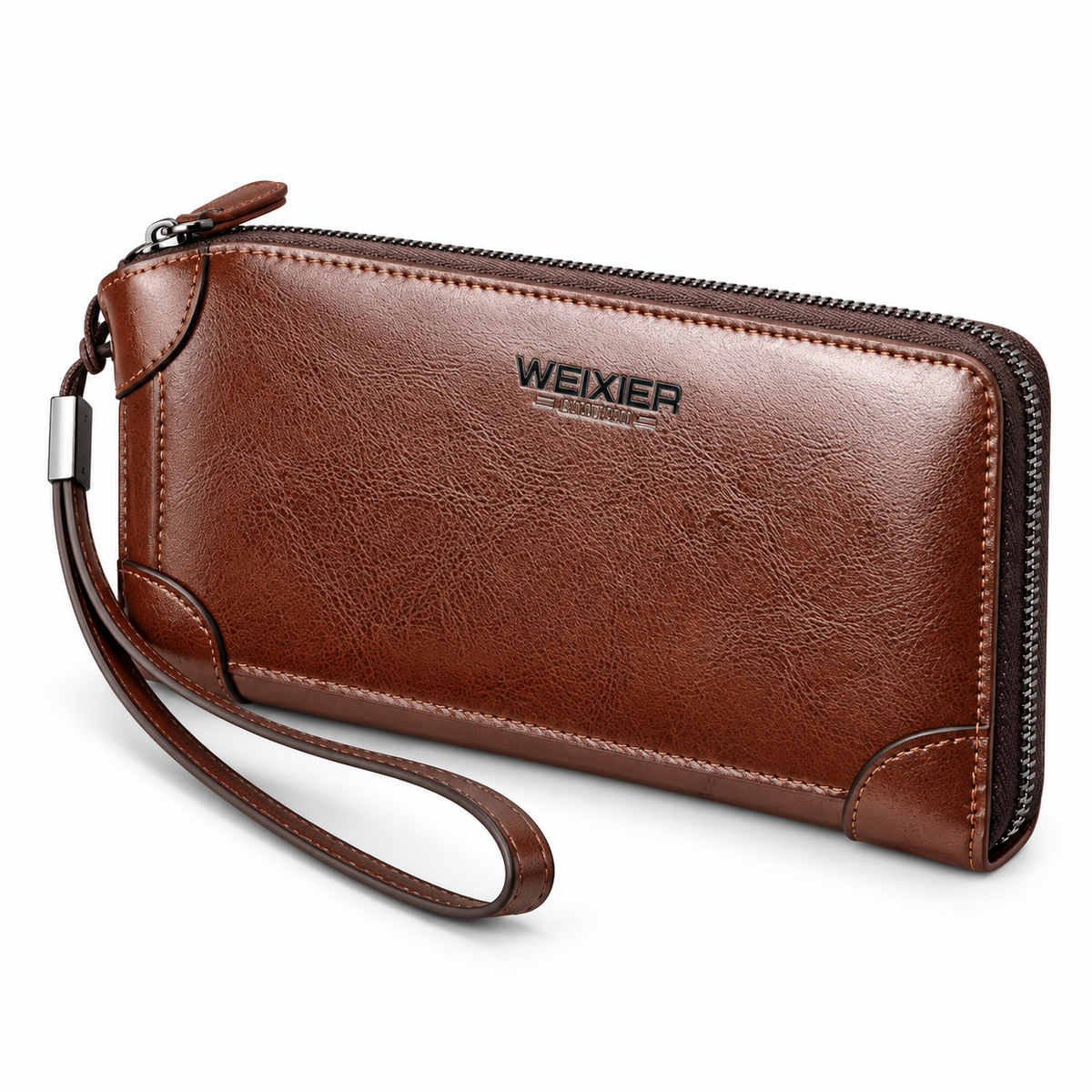 Classic Brown Textured Wallet With Wristlet-4