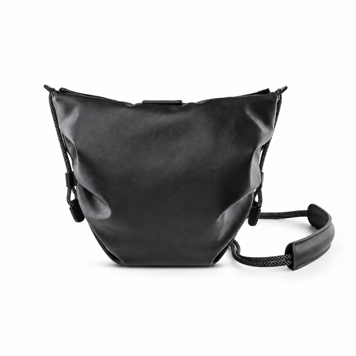 Black Textured Camera Bag With Strap-3