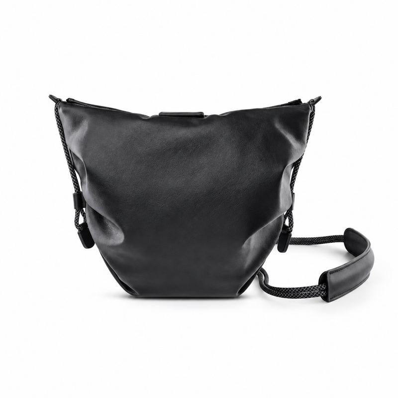 Black Textured Camera Bag With Strap-3
