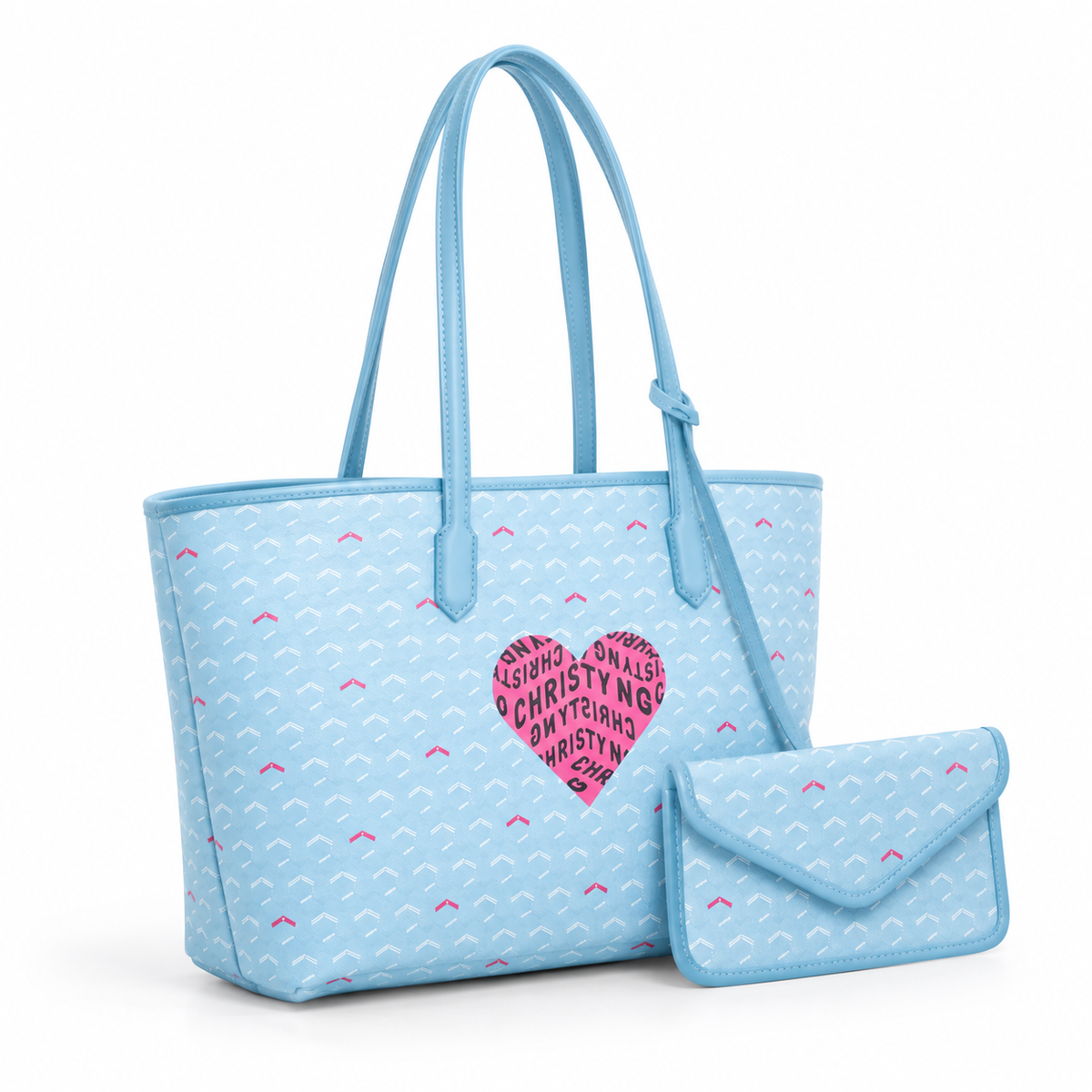 Sky Blue Heart Pattern Tote Set-1