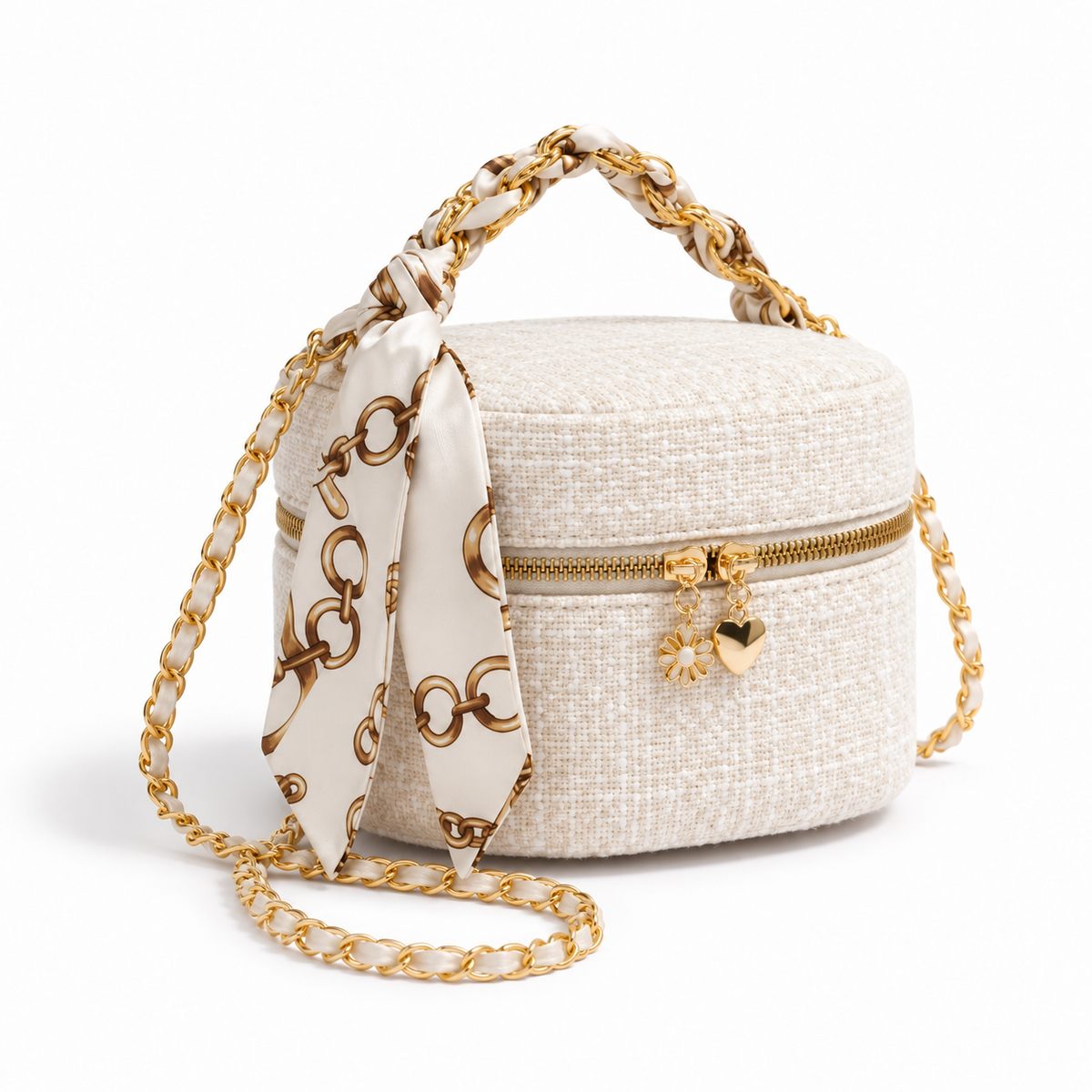 Ivory Textured Crossbody Bag With Scarf-1
